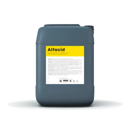 Alfacid - средство для обработки вымени перед доением на основе диоксида хлора. Мгновенно очищает и обеззараживает обрабатываемую поверхность.